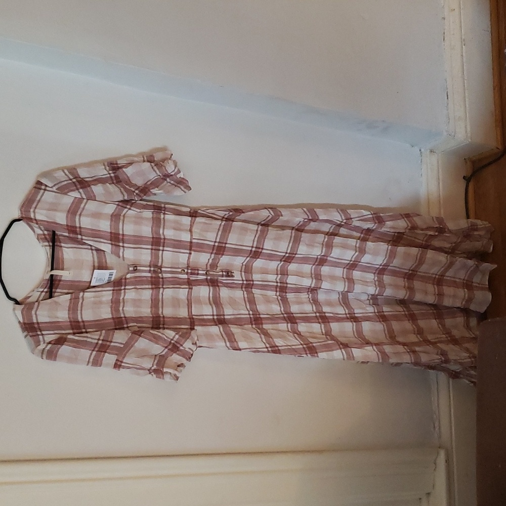 Urban Outfitters | Cream & Brown Short Sleeve Maxi Dress | Women's L | NWT